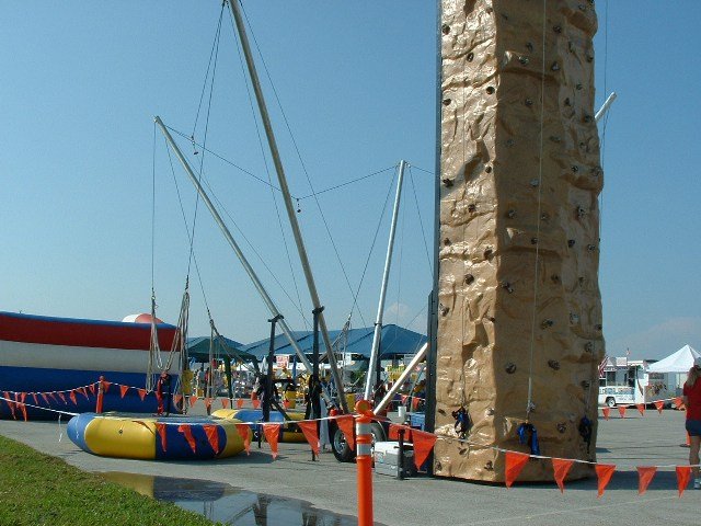 Rock wall and bungee trampoline combo
